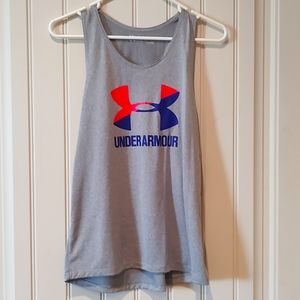 Youth Under Armour Tank Top, Gray with Wordmark taping details on front